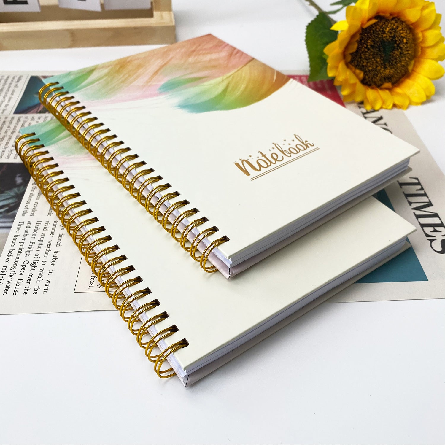 A5 Golden Feather Spiral Notebook College Lined Paper 21x15 cm 75 Sheets