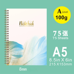 A5 Golden Feather Spiral Notebook College Lined Paper 21x15 cm 75 Sheets
