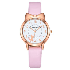 Kids Quartz Watch With PU Leather Strap Cat Watch Gift For Children