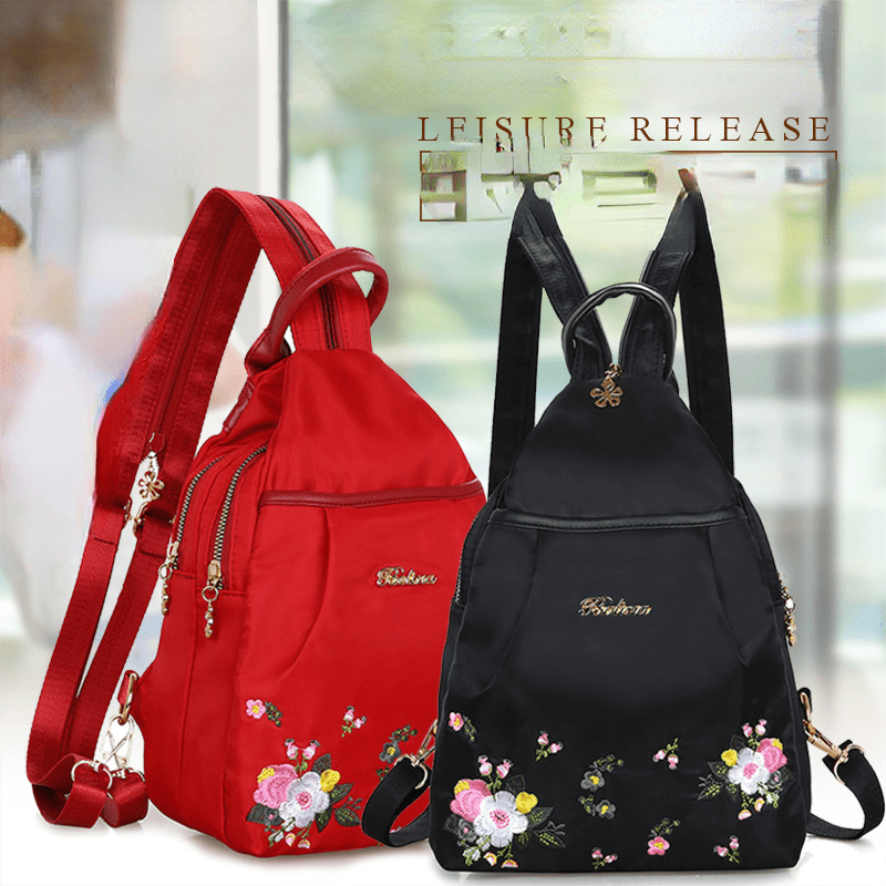Floral Embroidery Sling Backpack for Women