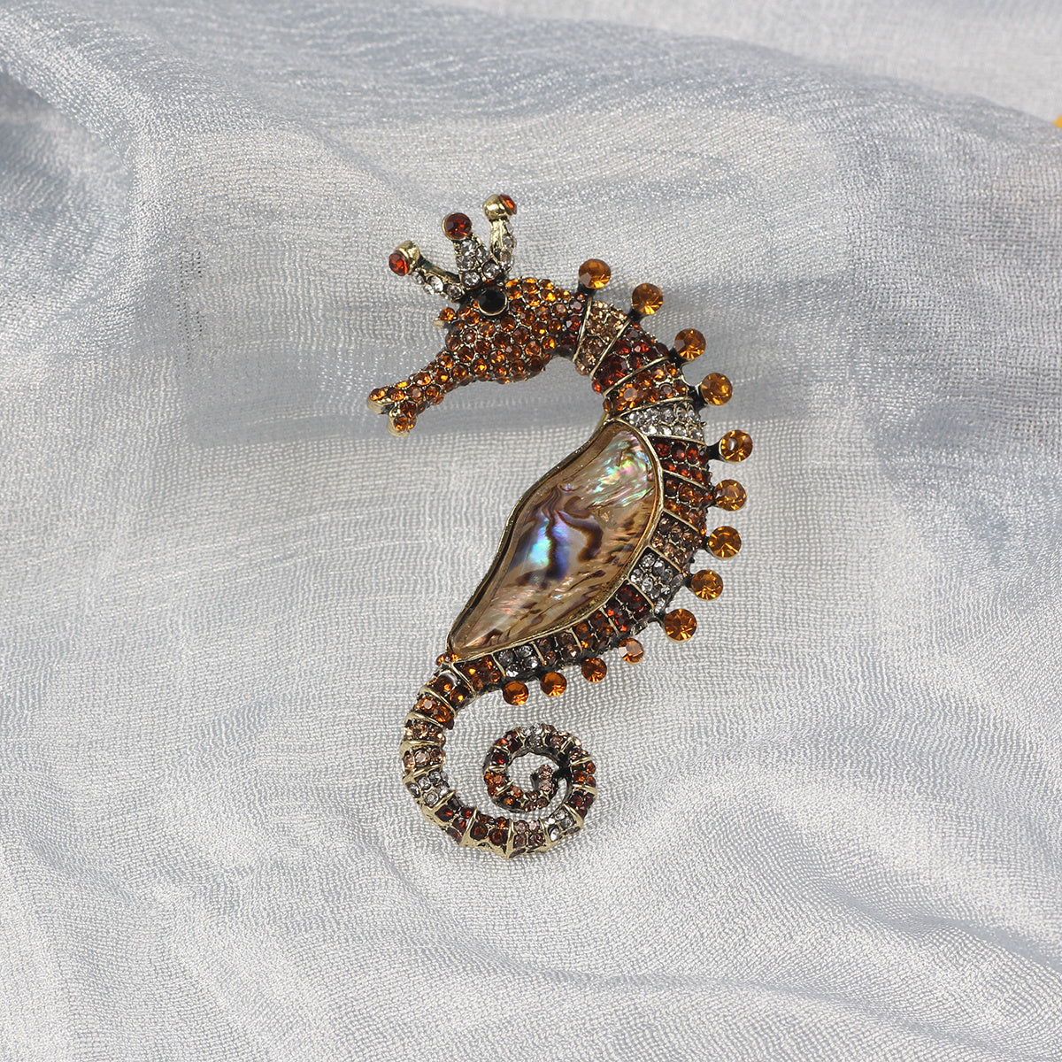Vintage Shell Rhinestone Seahorse Enamel Pins Badges Classic Sea Animal