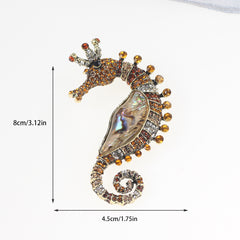 Vintage Shell Rhinestone Seahorse Enamel Pins Badges Classic Sea Animal