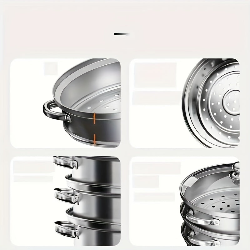 3 Tier Steamer Pot With Lid Stainless Steel 25x23cm Kitchen Utensils