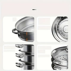 3 Tier Steamer Pot With Lid Stainless Steel 25x23cm Kitchen Utensils