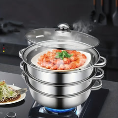 3 Tier Steamer Pot With Lid Stainless Steel 25x23cm Kitchen Utensils