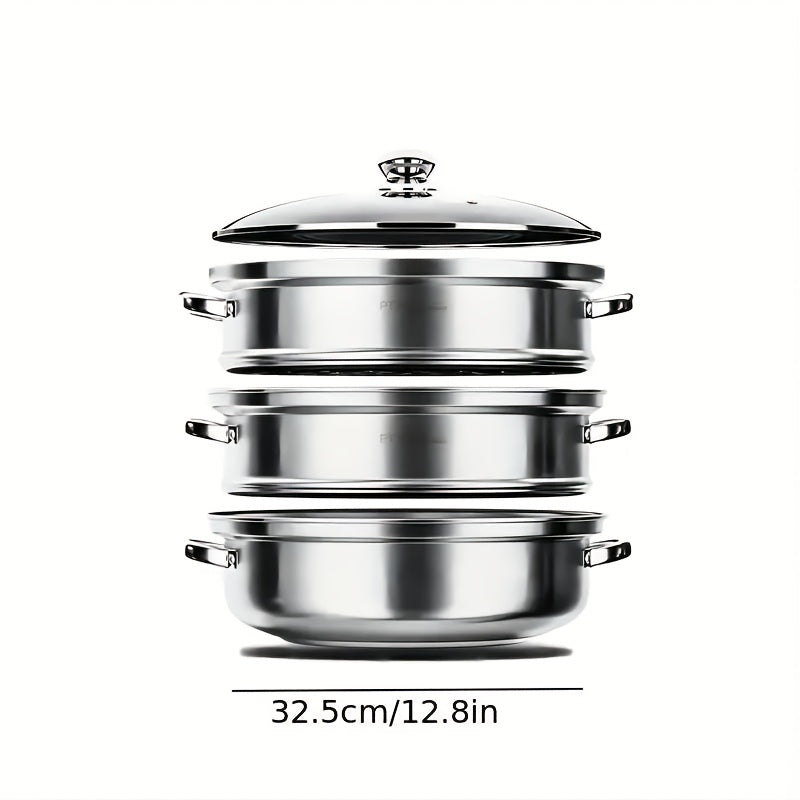 3 Tier Steamer Pot With Lid Stainless Steel 25x23cm Kitchen Utensils