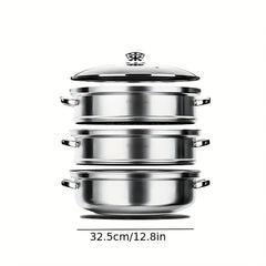 3 Tier Steamer Pot With Lid Stainless Steel 25x23cm Kitchen Utensils