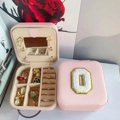 Square Mirror Inside Jewelry Box PU Leather Earrings Necklace Jewelry Box