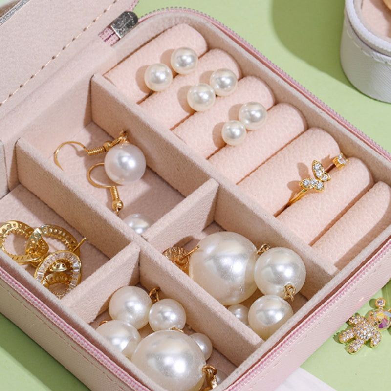 Square Mirror Inside Jewelry Box PU Leather Earrings Necklace Jewelry Box