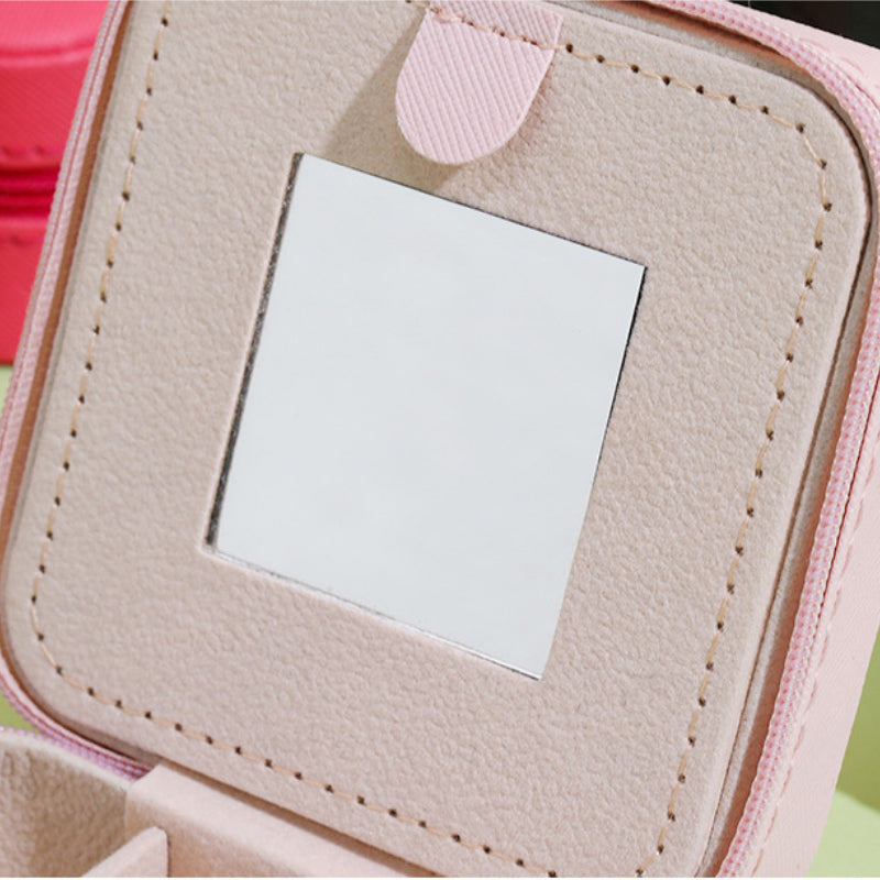 Square Mirror Inside Jewelry Box PU Leather Earrings Necklace Jewelry Box