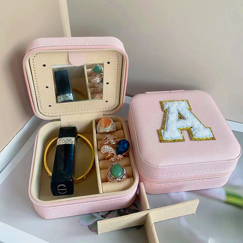 Square Mirror Inside Jewelry Box PU Leather Earrings Necklace Jewelry Box