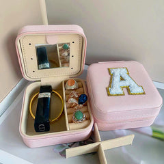 Square Mirror Inside Jewelry Box PU Leather Earrings Necklace Jewelry Box