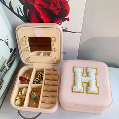 Square Mirror Inside Jewelry Box PU Leather Earrings Necklace Jewelry Box