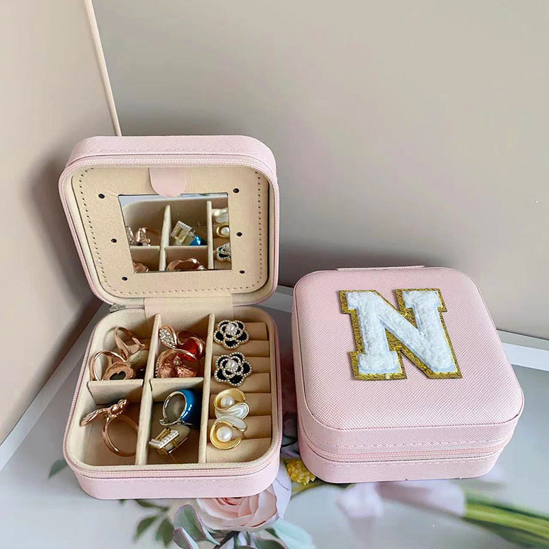 Square Mirror Inside Jewelry Box PU Leather Earrings Necklace Jewelry Box