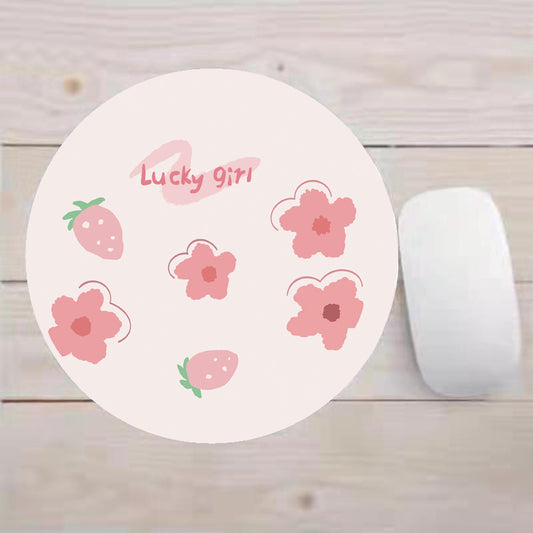 Floral Letter Print Round Non-slip Mouse Pad for Office Home Computer Gaming