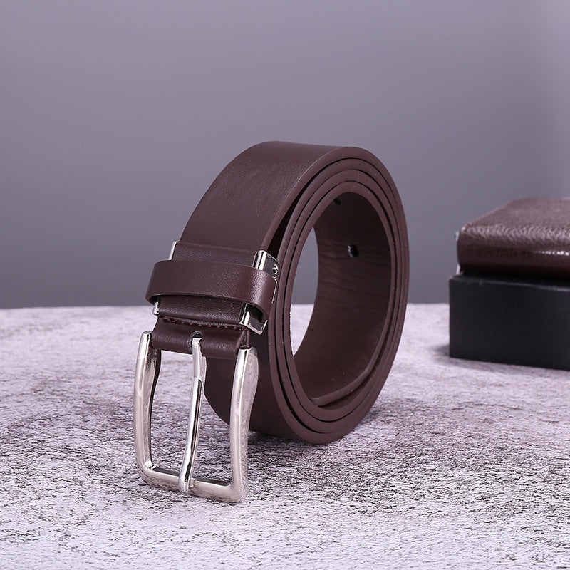 Casual Cowhide Belt with Square Pin Buckle for Men