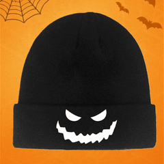 Demon Pattern Embroidered Knit Beanie Hat