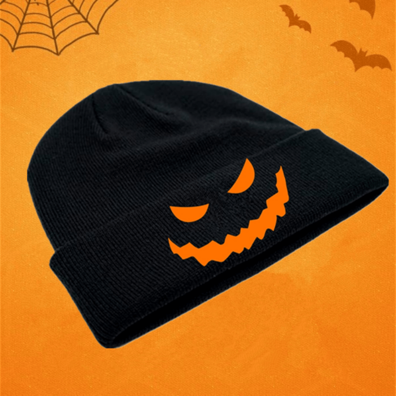 Demon Pattern Embroidered Knit Beanie Hat