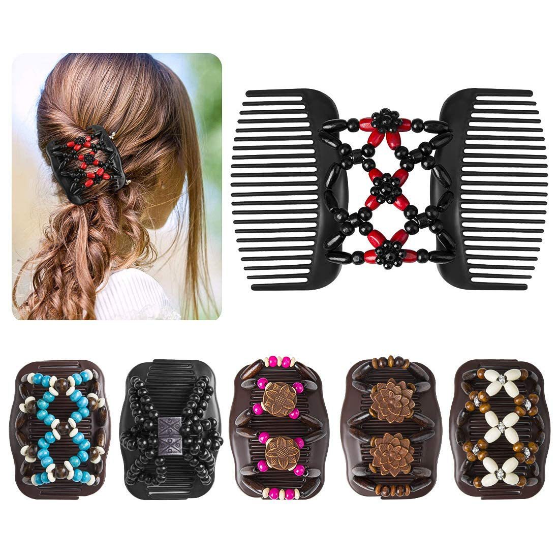 Beaded Decor Stretch Comb Double Clips Hair Styling Accessories