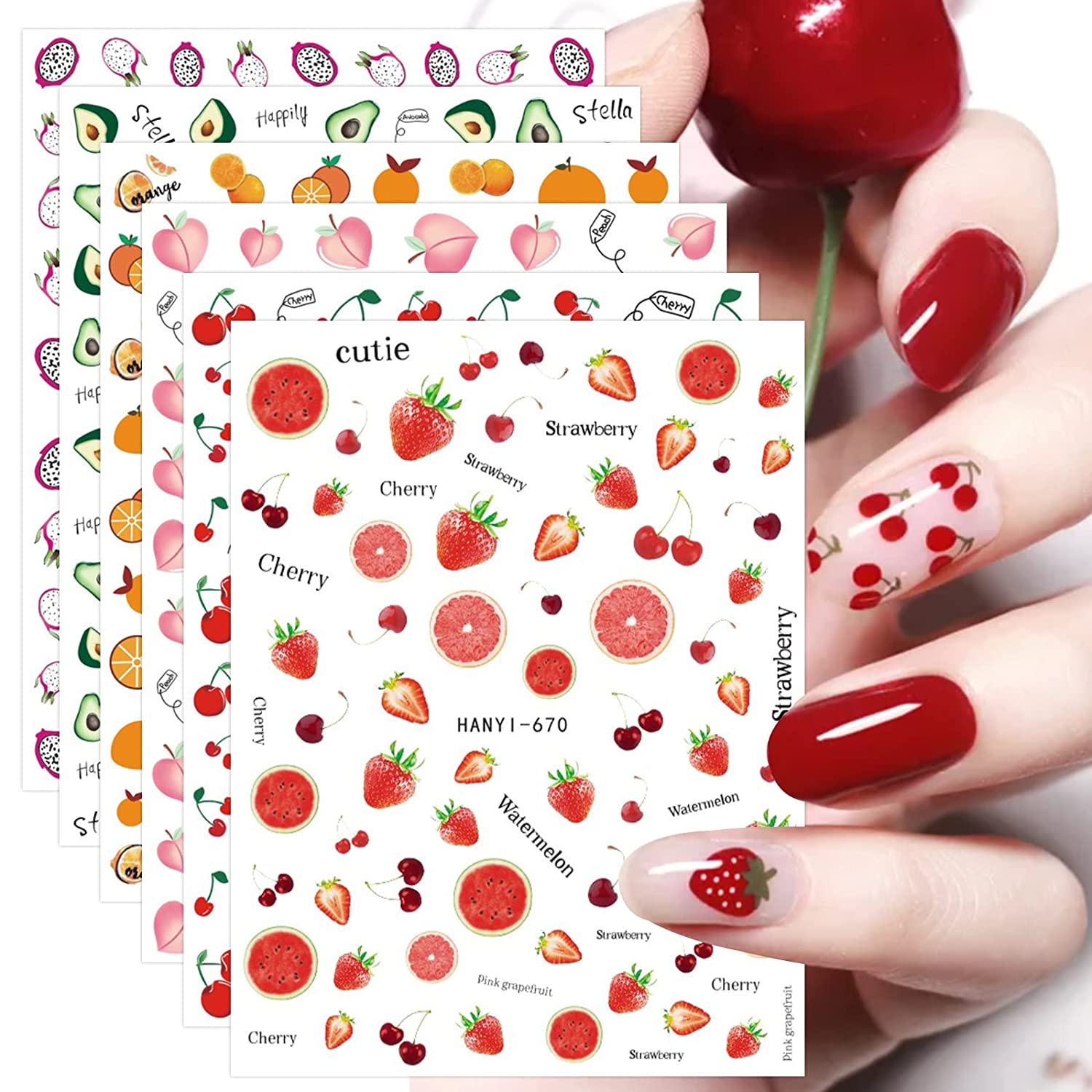 12 Sheets Fruit Nail Art Stickers Self Adhesive Decals