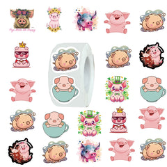 500 Cartoon Pig Self Adhesive Stickers DIY Animal Decoration 10 Patterns 2.54cm