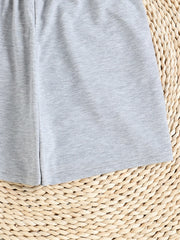  70's Letter Print Elastic Drawstring Shorts