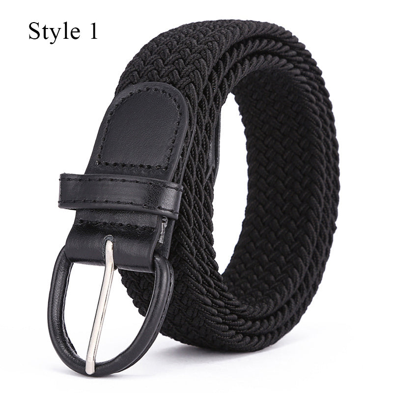 Knitted Pin Buckle Woven Canvas Elastic Stretch Belt Men