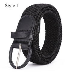 Knitted Pin Buckle Woven Canvas Elastic Stretch Belt Men
