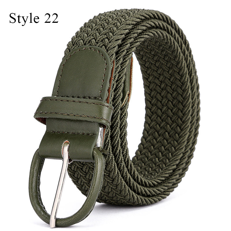 Knitted Pin Buckle Woven Canvas Elastic Stretch Belt Men
