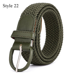 Knitted Pin Buckle Woven Canvas Elastic Stretch Belt Men
