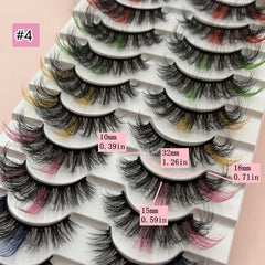 10 Pairs Colored False Eyelashes Pack - Faux Wispy Mink Lashes in 10 Colors