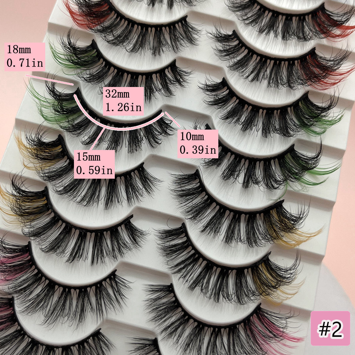 10 Pairs Colored False Eyelashes Pack - Faux Wispy Mink Lashes in 10 Colors