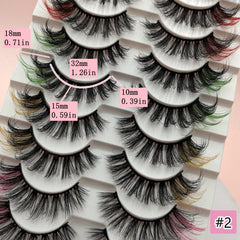 10 Pairs Colored False Eyelashes Pack - Faux Wispy Mink Lashes in 10 Colors