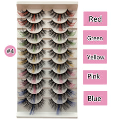 10 Pairs Colored False Eyelashes Pack - Faux Wispy Mink Lashes in 10 Colors
