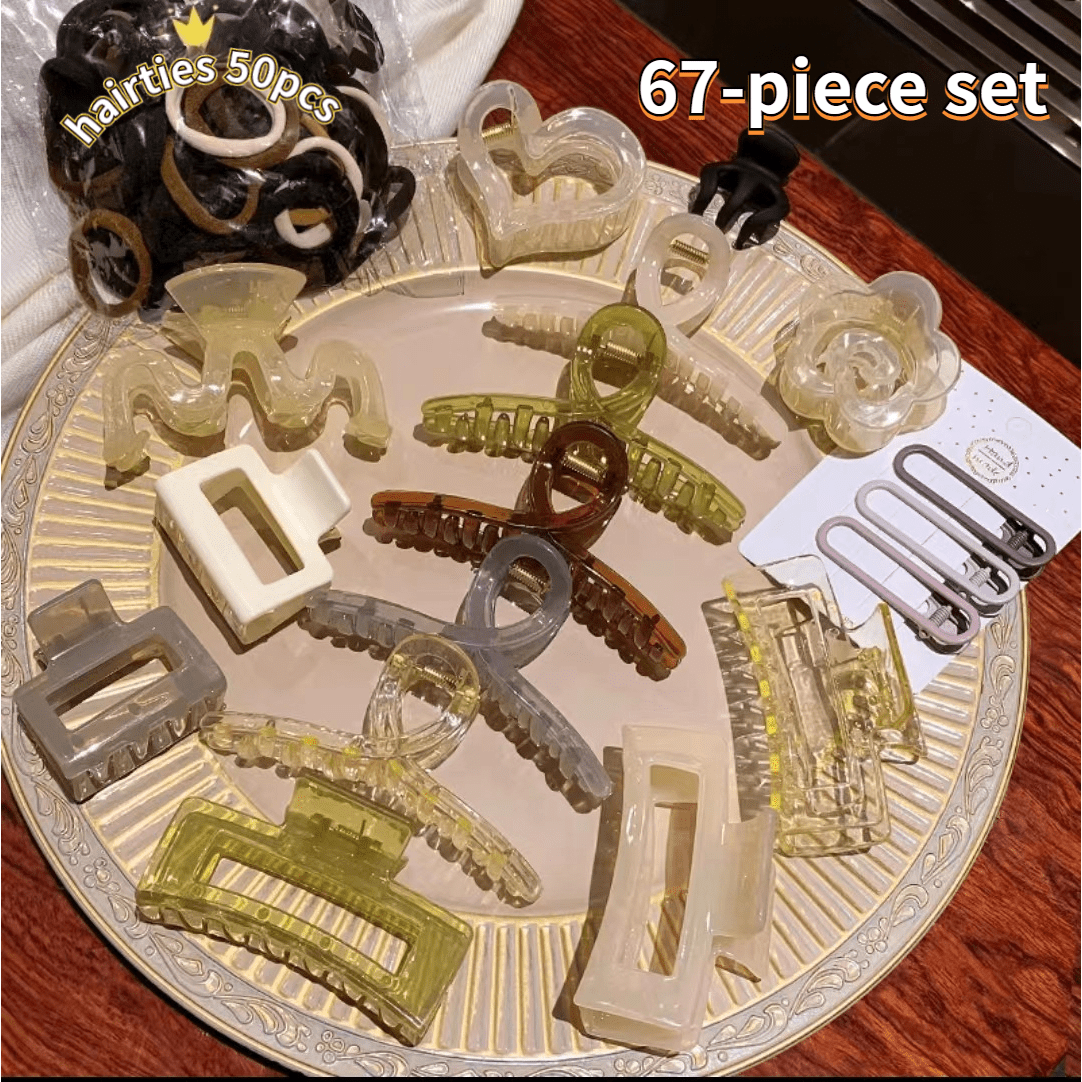 67pcs Hair Accessories Set Claw Clip Elastic Hair Tie Sweet Duckbill Clip