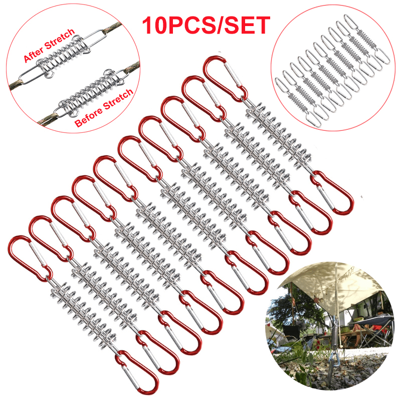 5pcs Steel Tent Wind Rope Spring Buckles Camping Deck Pegs Carabiner Clips