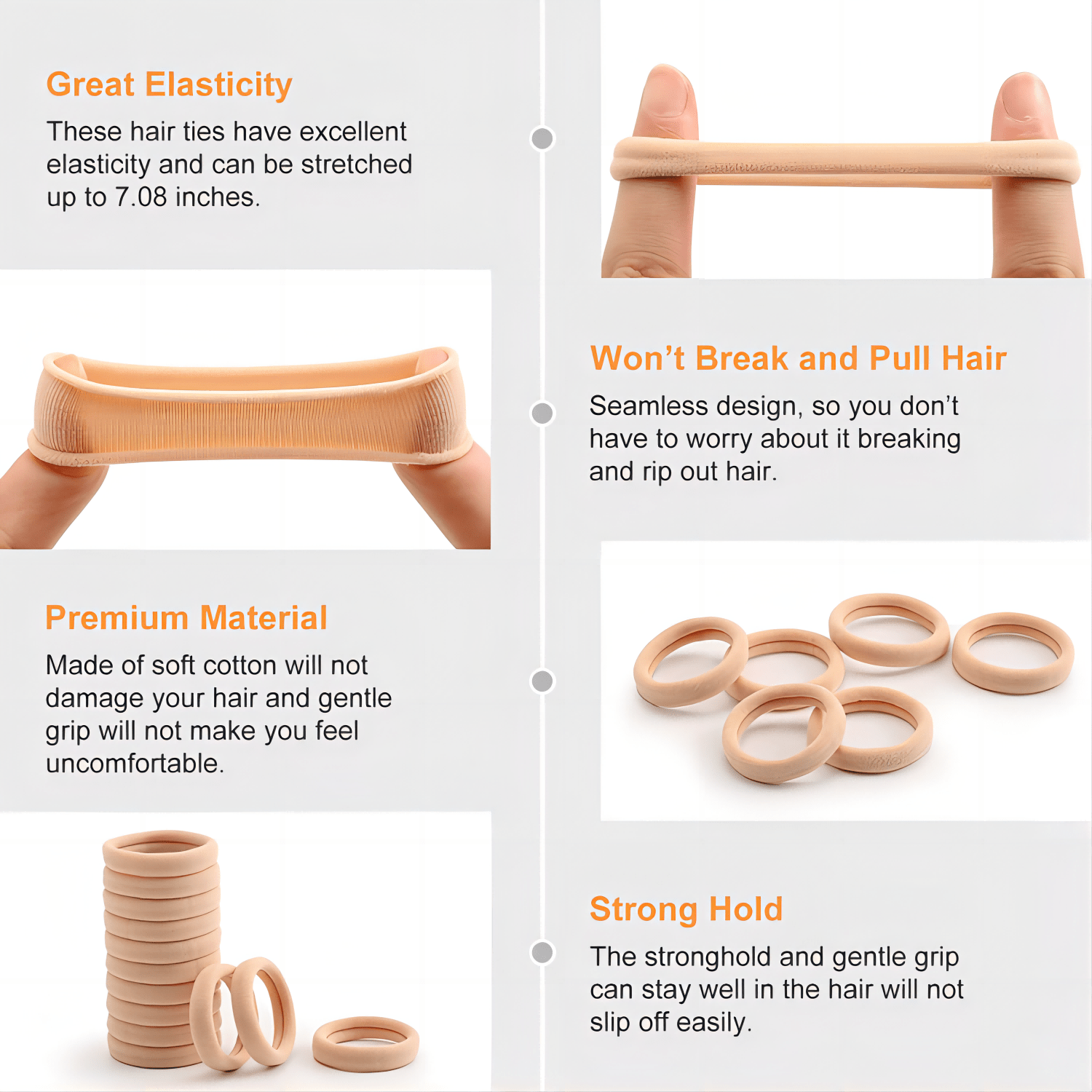 100PCS Seamless Thick Hair Elastic Hair Ties No Damage Ponytail Holder