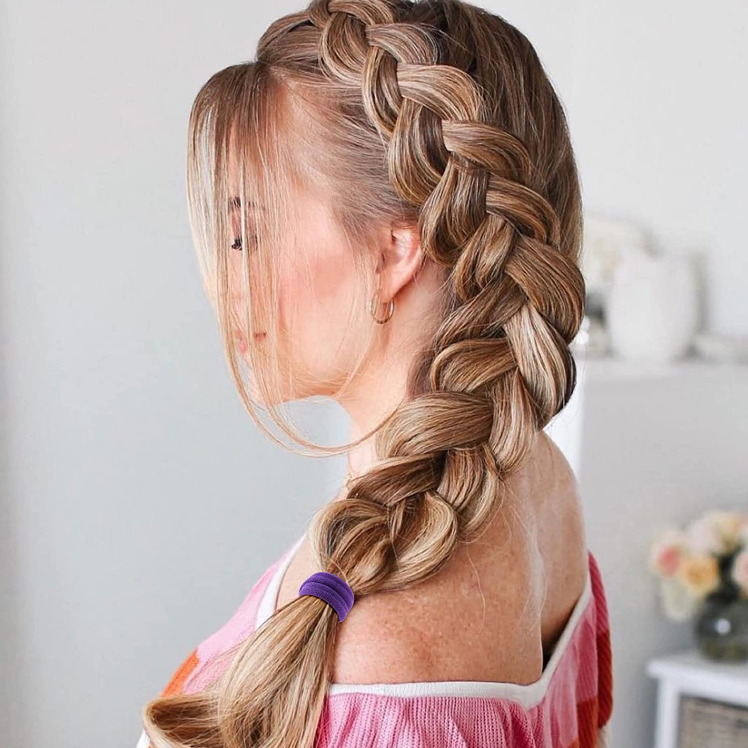 100PCS Seamless Thick Hair Elastic Hair Ties No Damage Ponytail Holder