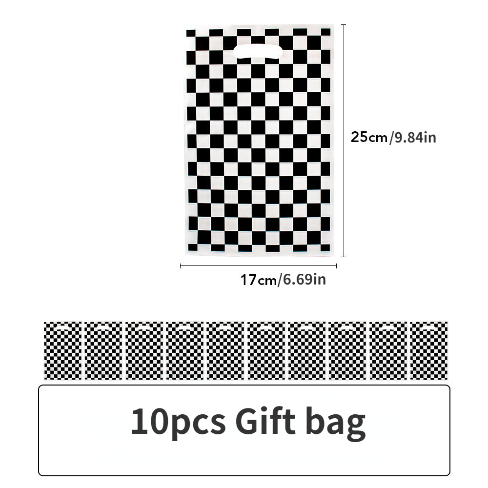 Checkered Party Supplies Disposable Plates, Tissues, Tablecloths, Gift Bags