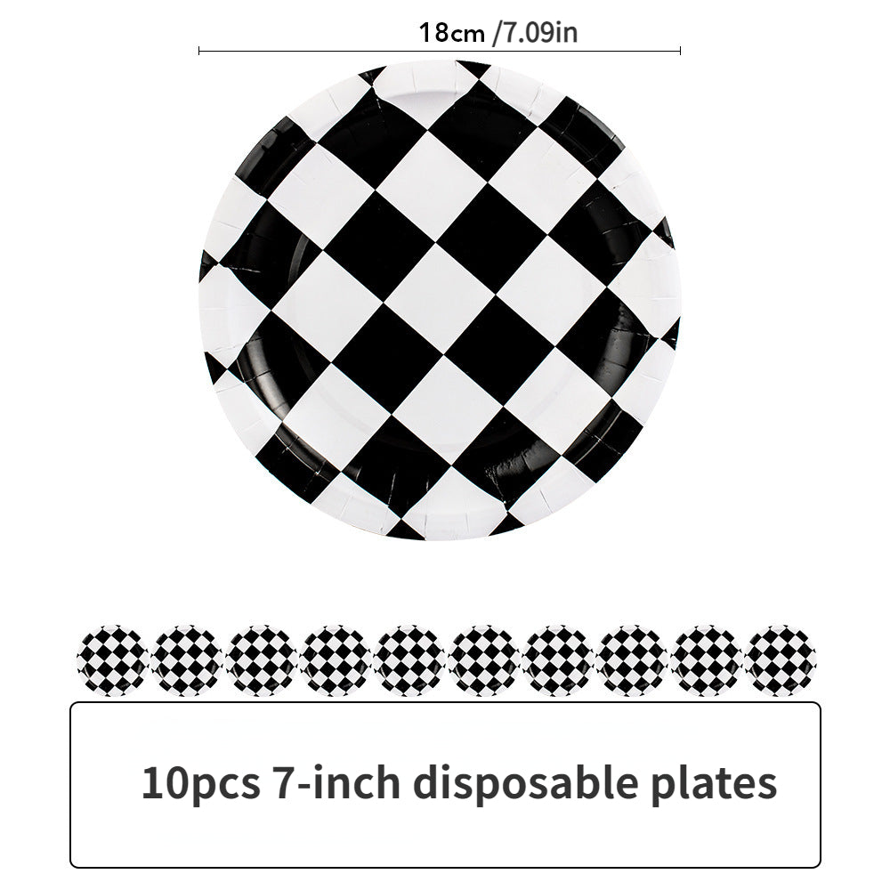 Checkered Party Supplies Disposable Plates, Tissues, Tablecloths, Gift Bags