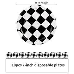 Checkered Party Supplies Disposable Plates, Tissues, Tablecloths, Gift Bags