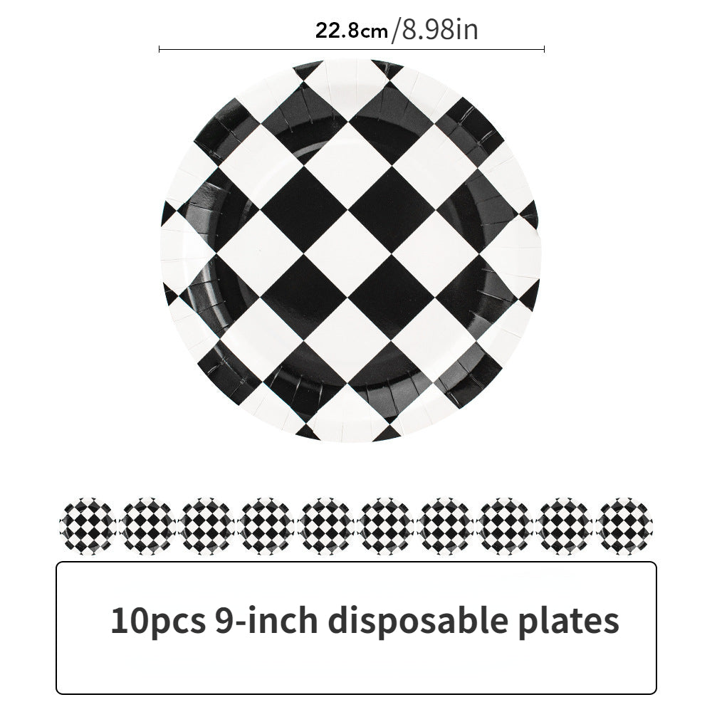 Checkered Party Supplies Disposable Plates, Tissues, Tablecloths, Gift Bags