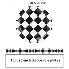Checkered Party Supplies Disposable Plates, Tissues, Tablecloths, Gift Bags