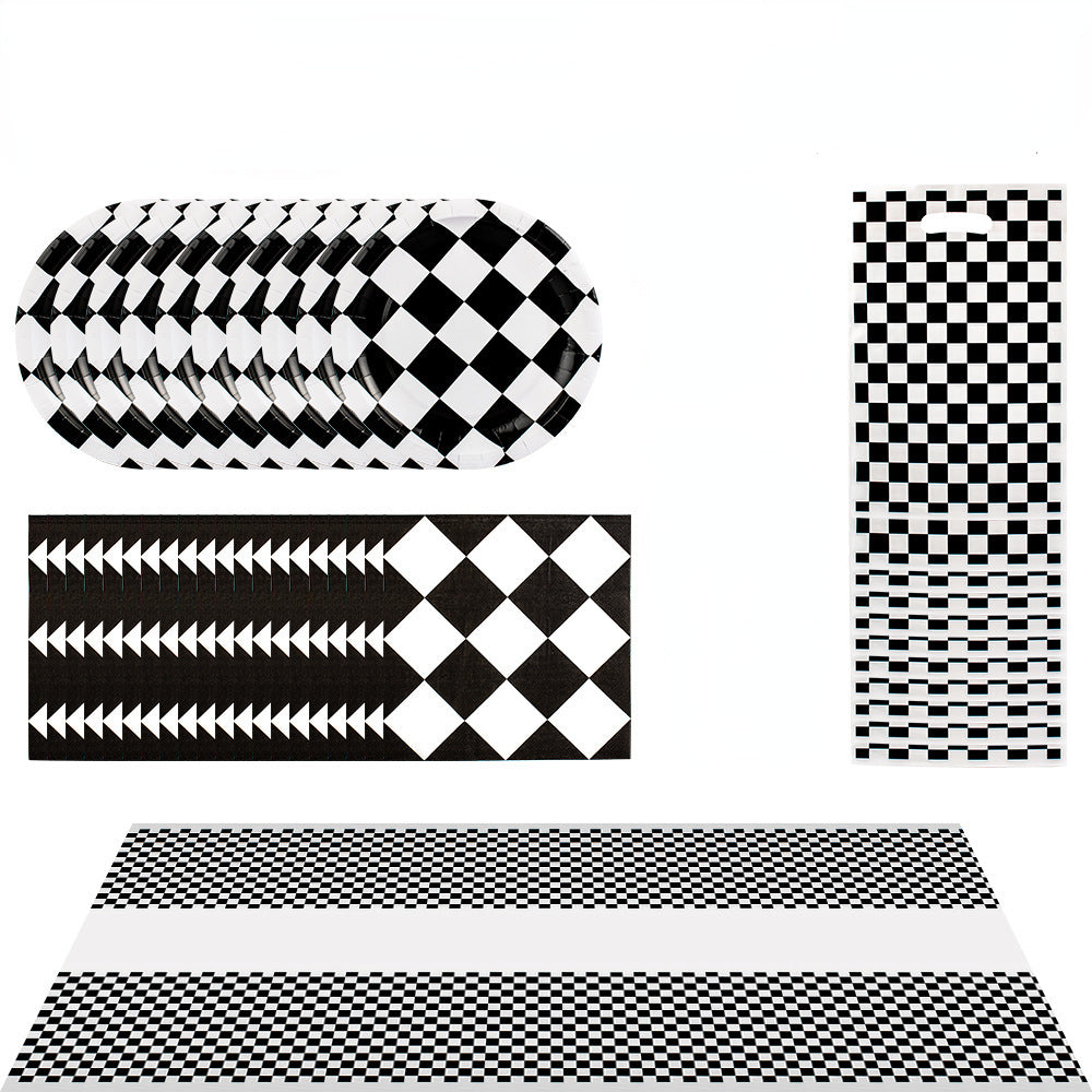 Checkered Party Supplies Disposable Plates, Tissues, Tablecloths, Gift Bags