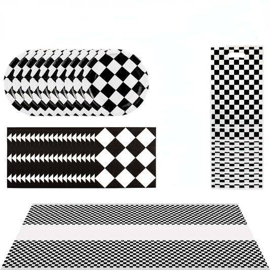 Checkered Party Supplies Disposable Plates, Tissues, Tablecloths, Gift Bags