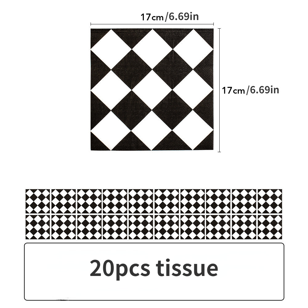 Checkered Party Supplies Disposable Plates, Tissues, Tablecloths, Gift Bags