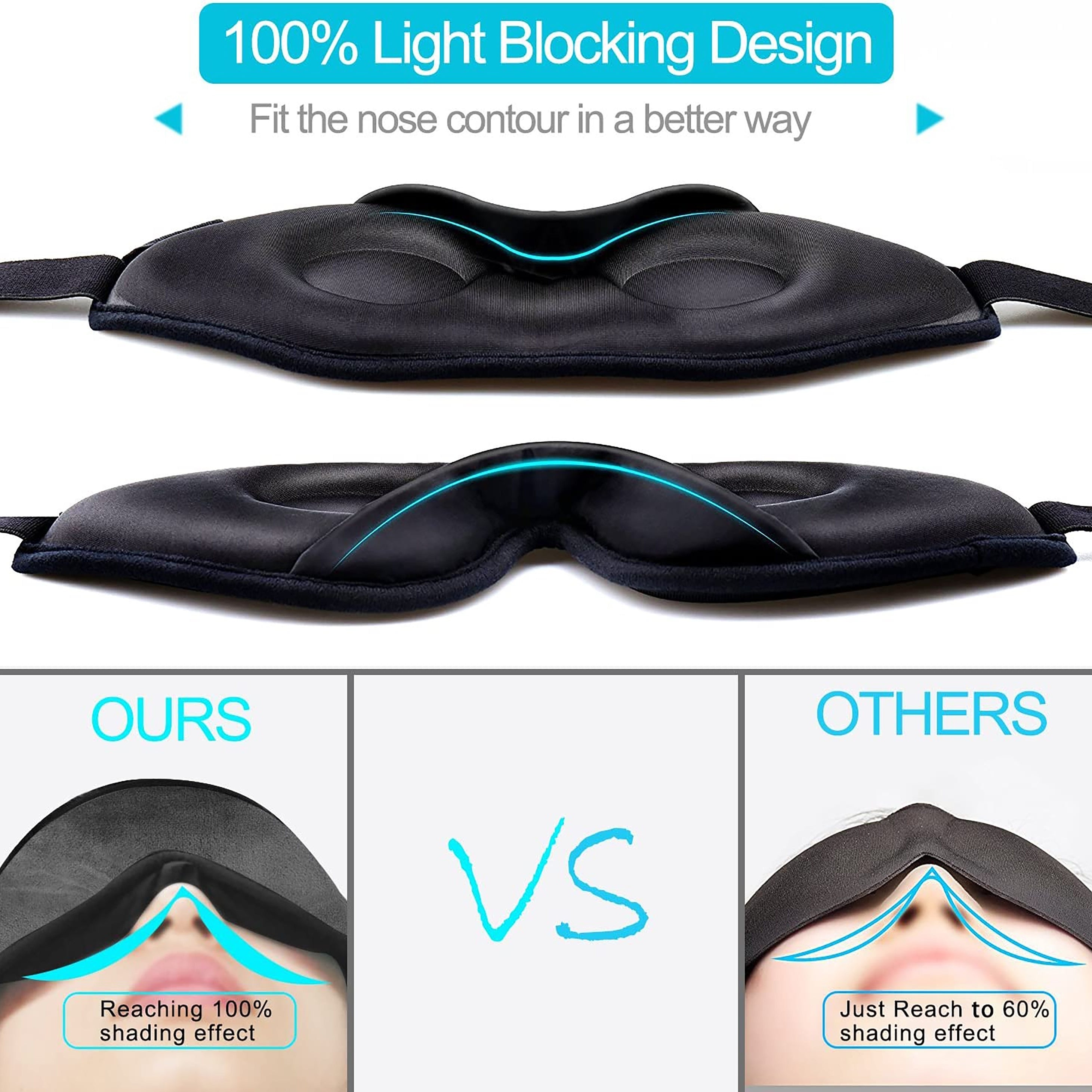 3D Contoured Sleep Mask Adjustable Strap Soft Breathable Eye Pillow