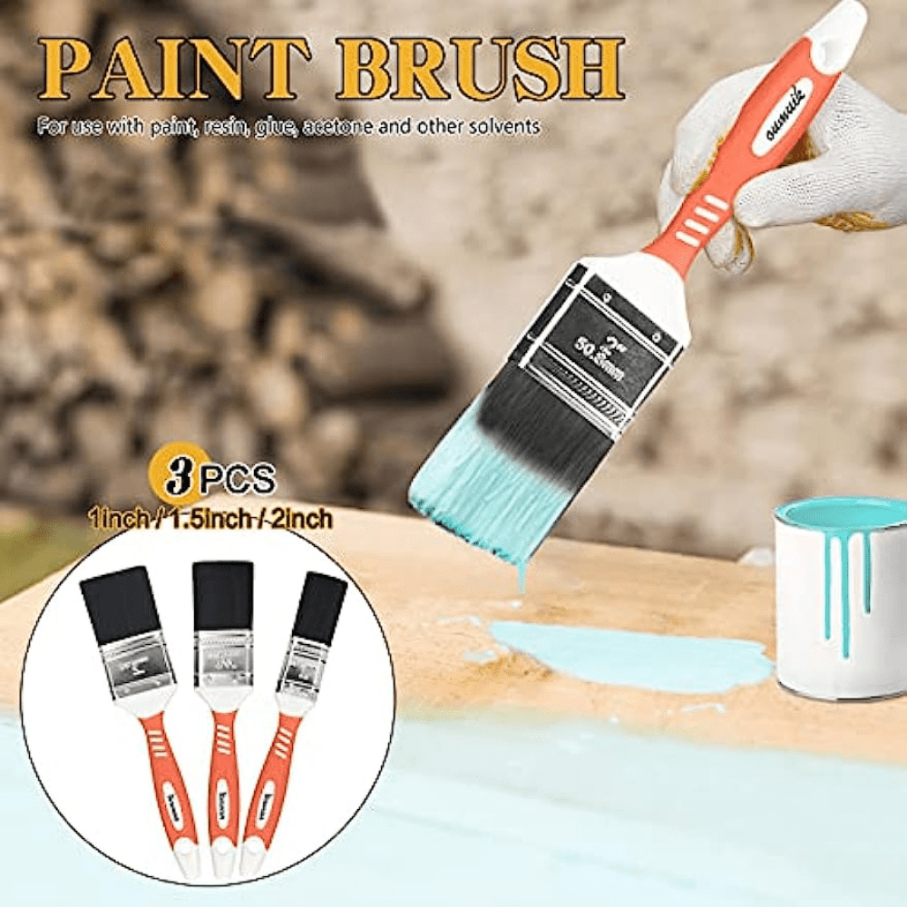 3pcs Flat Paint Brush Set 2.54x2.54x3.2.54x5.08cm