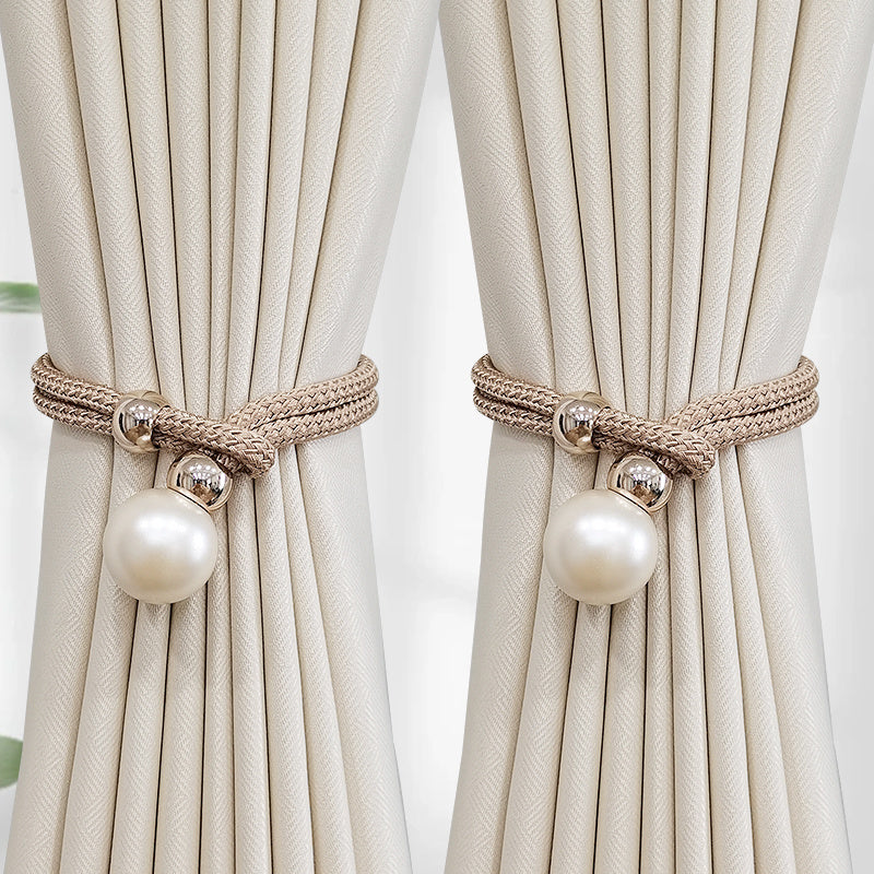 French Curtain Tiebacks with Faux Pearl Decorations - Elegant Curtain Holdback