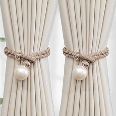 French Curtain Tiebacks with Faux Pearl Decorations - Elegant Curtain Holdback